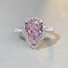 Pink 7ct Pear Ice-Flower Treated Diamond-Like Stone Ring S925 Silver picture