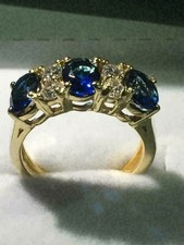 3.00 Ct Round Cut Natural Sapphire Diamond & Wedding Ring 14K Yellow Gold picture