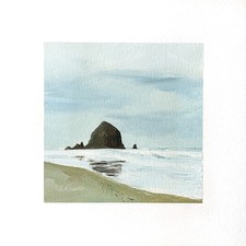 8x8 PNW Original Oil Painting Oregon Cannon Beach Seascape Coastal Calm Signed picture