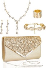 Henoyso 5 Pcs Purse Rhinestone Jewelry Set Prom Jewelry Rhinestone Clutch Purse picture