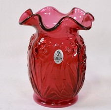 Vintage Fenton Cranberry Glass Daffodil Vase 5.25