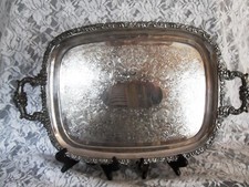 ANTIQUE ELLIS  BARKER FOOTED SILVER PLATE TRAY, RECTANGULAR  20 