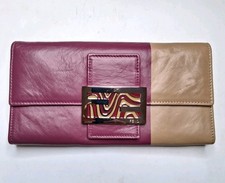 Fendi Wallet Leather Two Tone Vintage Rare Plum/Burgundy Tan/Beige, Womens, New picture