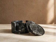 Black Marble Coasters Set of 6 -Table Decor - Handmade Stone Coaster picture