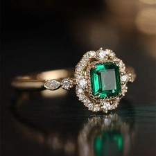 2.60 Ct Emerald Cut Natural Emerald & Diamond Wedding Ring 14K Yellow Gold picture