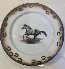 Montana Silversmiths Hoofprints Horse & Horseshoe Ceramic 4 Plates picture
