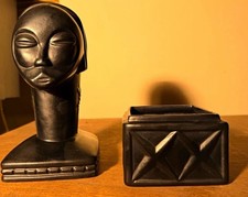 Rare Vintage Mid-Century Modern Brayton Laguna Black 2Piece Covered Box 9.5x3.5” picture