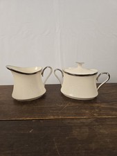 3pc VTG Lenox Moonspun White Embossed Floral Platinum Trim Creamer & Sugar W/LID picture