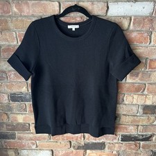 Madewell Black Wool Blend Women's S Waffle Knit Pullover Boxy Blouse Shirt picture