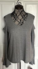 New Ribbed Knit Flair Sleeve Cold Shoulder Shirt Sz. L picture