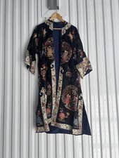 Antique Qing Dynasty Pure Silk Hand Embroidered Black Floral Robe picture