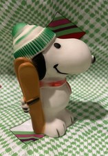 Vintage Peanuts Snoopy Christmas Rubber Squeaky 1966 Toy w Beanie, Scarf, & Skis picture
