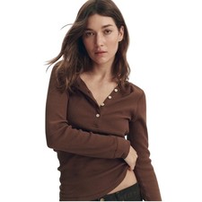 The Great. Baby Rib Henley Chocolate Brown Size 1 Small Cotton Made in USA picture