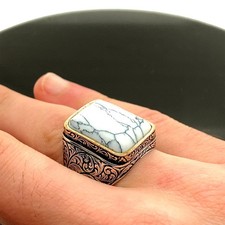 Men White Turquoise Ring 925 Sterling Silver Ottoman Luxury Statement Jewelry picture