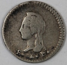 1842 S.L -- PI (MEXICO) 1/4 REAL (CUARTILLA) SILVER -- VERY VERY RARE- nice- picture