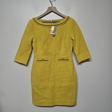 J.Crew Women's 6P Yellow Tweed Shift Dress Lined 3/4 Sleeve Retro Style Pocketz picture