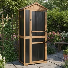 PETSCOSSET Outdoor Storage Cabinet,Wood&Metal Garden Shed with Removable Shelves picture