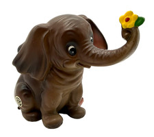 Vintage Josef Original Elephant Holding Flower Figurine picture