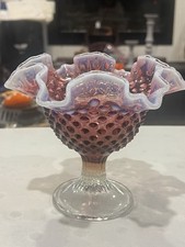 Fenton Plum Opalescent Hobnail Ruffled Pedestal Compote 1959-61 Rare 5.5