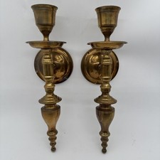 LG 15” Vintage Pair Solid Brass Wall Sconces Candle Holders Spindle India Made picture