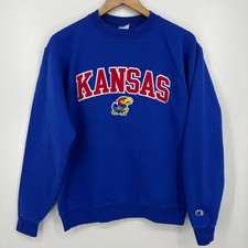 Champion Kansas Jayhawks Crew Neck Sweatshirt Men's Size M Blue NCAA picture