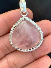 Natural Rose Quartz Pendant Brass Silver Plated Heart Pink Gemstone Jewelry Gift picture