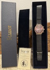 Men’s Authentic Stauer Chronograph Espresso Watch #42976 Black Mesh Band NIB picture