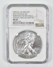 2012-W Burnished Silver Eagle Annual Dollar Set MS69 NGC picture