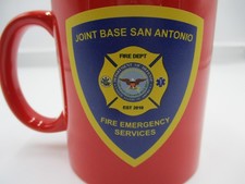 Vtg Joint Base San Antonio Fire Emergency Services Red Ceramic Coffee Mug Cup picture