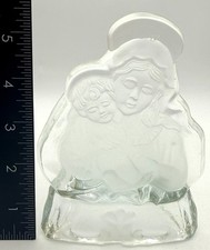 Candle Holder Virgin Mary & Child Jesus Clear & Frosted Glass Religious Vintage picture