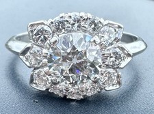 ESTATE HUGE 1CT CENTER OLD EUROPEAN CUT NATURAL DIAMOND ENGAGEMENT RING PLATINUM picture