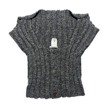 Sarah Pacini Grey Textured Ribbed Knit Wool Mohair Vest Cardigan Top One Size picture