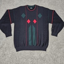 Vtg Clipper Wool Sweater Men's XL Navy Textured Grandpacore Academia  picture