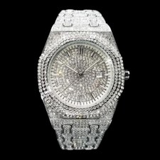 Luxury Bust Down Date VVS Iced Out Diamond Watch, Men's Hip Hop Icy Watch  picture