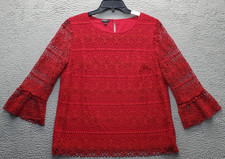 Talbots Crochet Lace Blouse Womens L Red Floral Lined 3/4 Bell Sleeve Side Zip picture