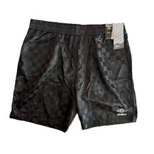 New Vintage Style Umbro Soccer Logo Checkered Athletic Shorts Black Y2K Mens L picture
