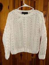 Kendall + Kylie Open Knit Sweater Size XS Ivory Chenille Soft Pullover picture