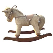 Vintage 1996 Chrisha Playful Plush Rocking Horse Tan Wood Base Sounds Toy picture