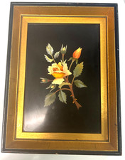 Vintage Italian Pietra Dura Inlay Stone Plaque Yellow  Rose by G. Ugolini picture