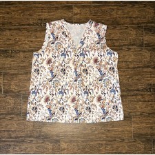 Ivory Blue & Rust Paisley Floral V-Neck Sleeveless Blouse - XXL picture