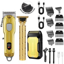 3Pcs Professional LCD Hair Clipper Trimmer Kit for Men USB-Rechargeable Barber picture