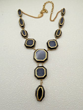 Chico's Geometric Necklace Black Gold Drop Art Deco Revival Statement Runway picture