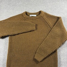 Zara Essentials Waffle Knit Sweater Brown 100% Cotton Crew Neck Womens M picture