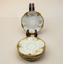 Set Of 4 Bawo & Dotter Elite Works Limoges France Floral/Gold Demitasse Saucers picture