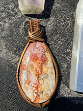 Handmade Crazy Lace Agate Wire Wrapped Copper Pendant  picture