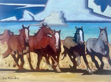 Original Painting Western Art Horses Arizona Desert 18x24 Signed Clouds picture