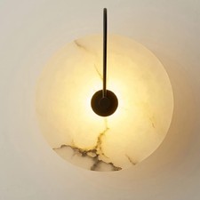 Nordic Style Black Alabaster Wall Sconce, Natural round 9.8In Marble Wall Light picture