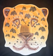 Vtg MCM 1960s Italian Ceramic Leopard Plate Hand Painted Face Dish Made in Italy picture