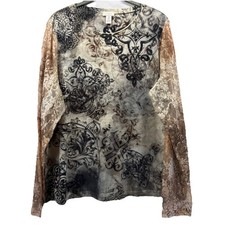 Chicos Womens Top Size XL Black Brown Paisley Dark Long Sleeves Pullover Stretch picture