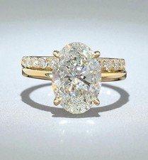 3.50Ct Oval-Cut VS1 Lab Grown Diamond Solitaire Wedding Ring Set 14k Yellow Gold picture
